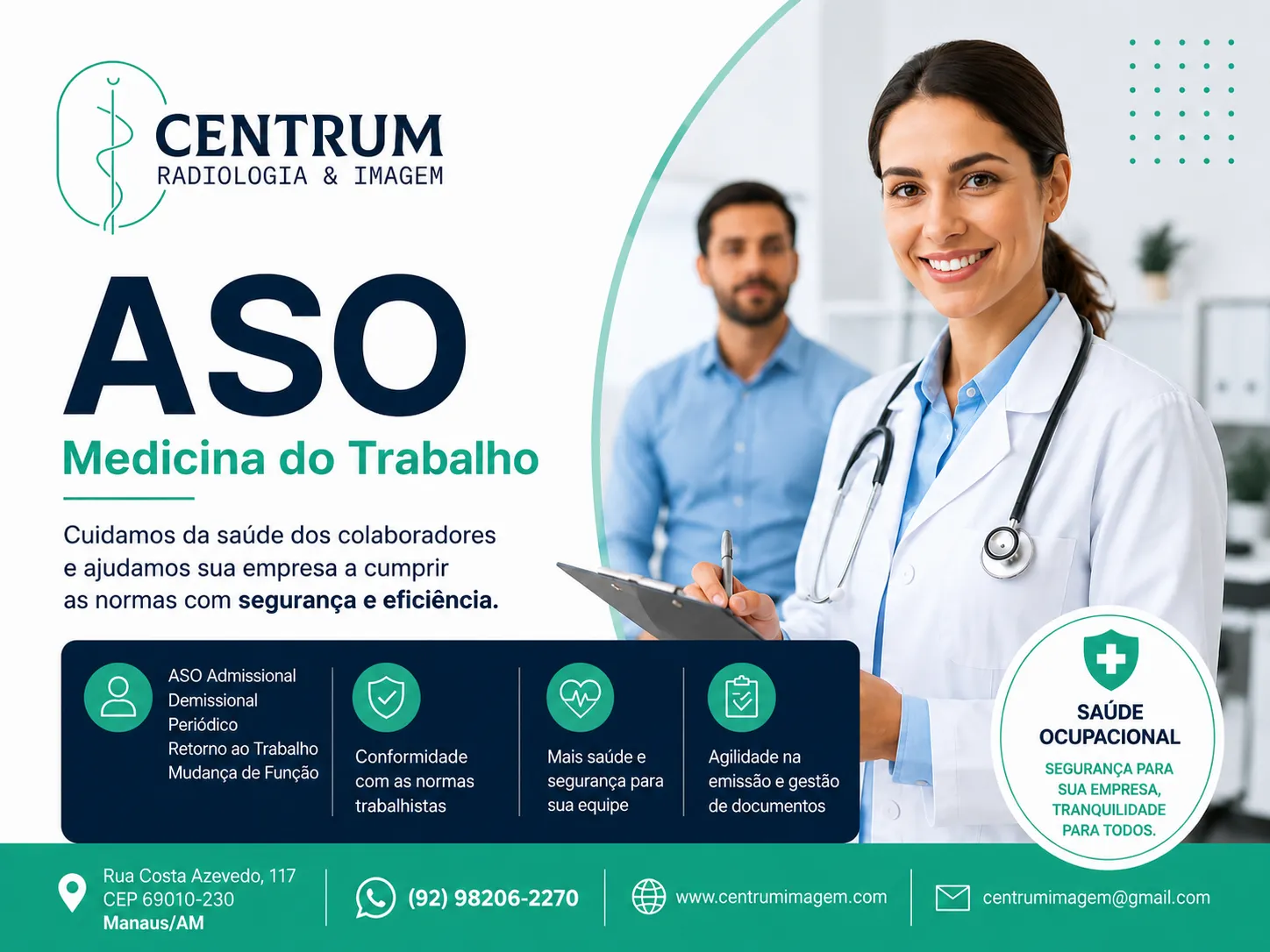 ASO em Manaus com exame admissional, demissional e periódico em clínica de Medicina do Trabalho
